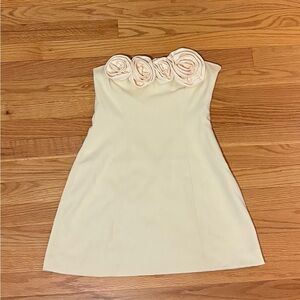 Peppermayo Patsie Strapless yellow mini dress with Rosette Details